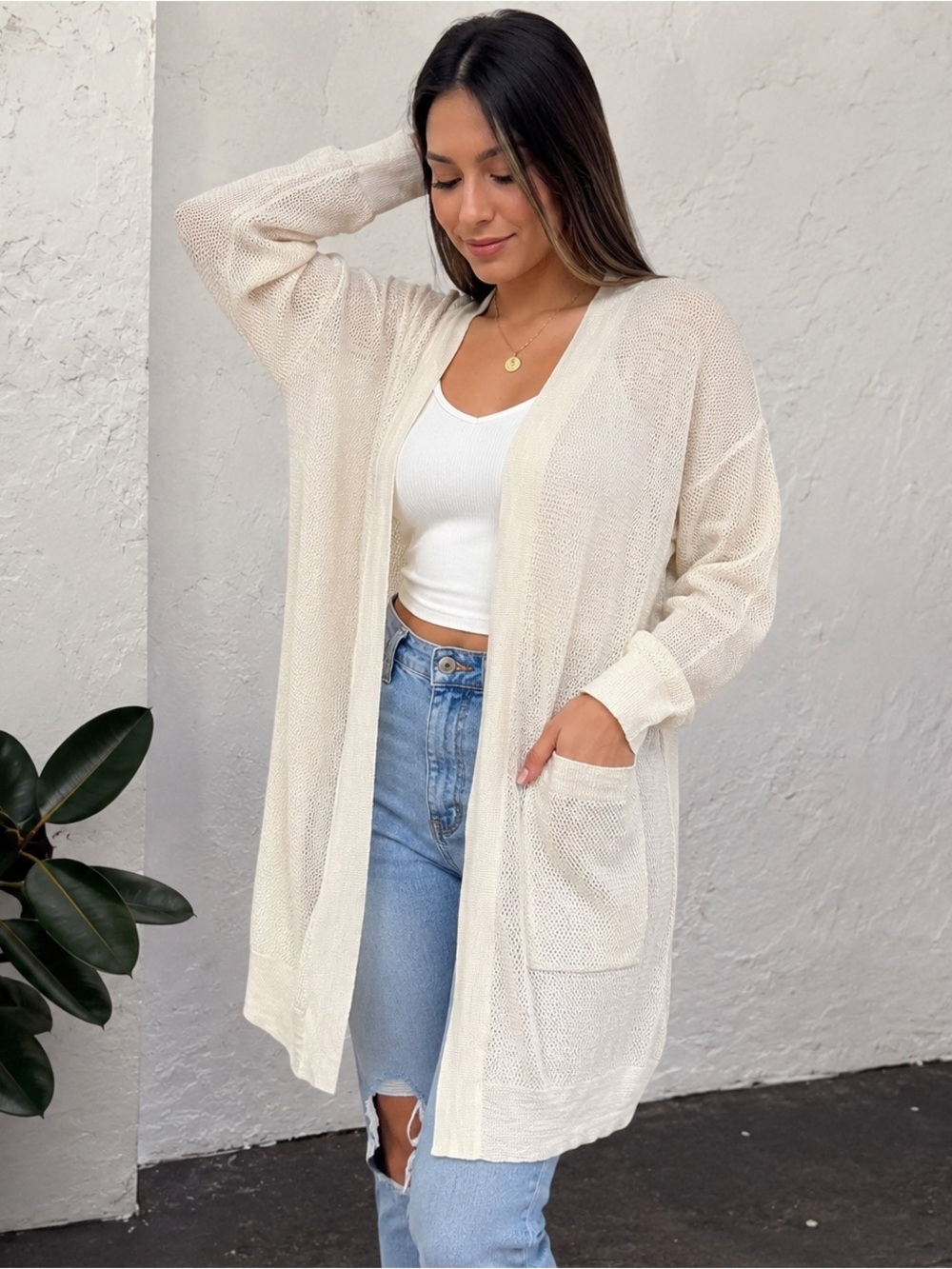Ralph Lauren White Knit Open Long Cardigan Women’s Size XS
